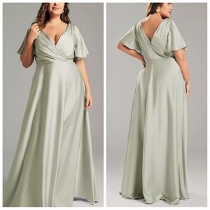 AW Bridal Furst Satin Charmeuse Bridesmaid Dress | US 16 | Sage Green Formal